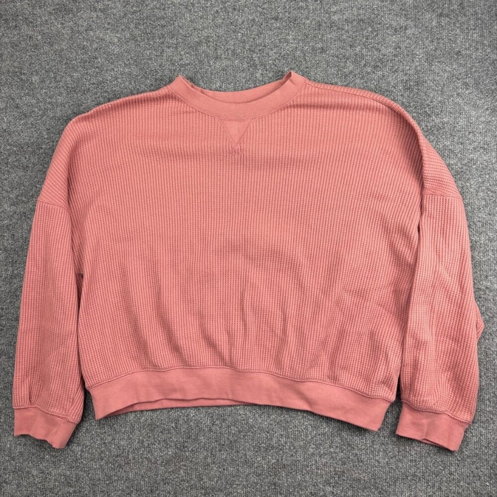 GAP Sweater Womens 2XL Pink‎ Waffle Knit Crewneck Pullover Long Sleeve Casual